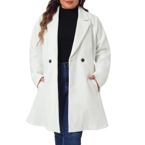 Women's Plus Size Elegant A Line Notched Lapel Double Breasted with Pockets Pea Coats - Agnes Orinda - 1 of 4