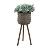 SEVOBAL Planters Set of 2 Bamboo Planters on Stands with Drainage Holes for Indoor and Outdoor Use, Black, 12"*12"*23" - 2 of 4