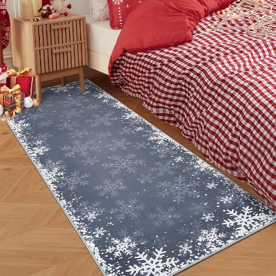 Washable Christmas Decorative Snowflake Area Rug Non-Slip Low Pile Indoor Xmas Rugs for Living Room Bedroom