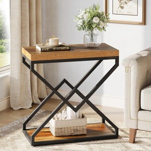 Tribesigns End Table, Wooden Side Table with Storage and X-Shaped Metal Frame, Small Narrow Bedside Accent Table for Bedroom, Brown & Black - 1 of 4