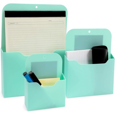 Okuna Outpost 3 Pack Magnetic Wall File Holders Set for Organization, 3 Sizes (Teal)