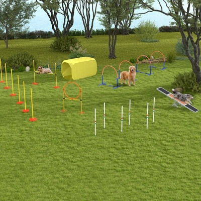PawHut 4-Piece Yellow Dog Agility Training Set with Tunnel and Hurdles