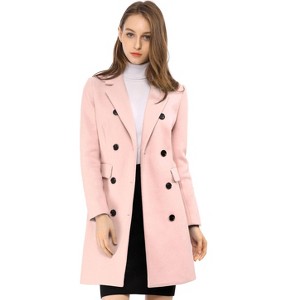 Allegra K Women's Elegant Notched Lapel Double Breasted Long Sleeve Winter Overcoat - 1 of 4