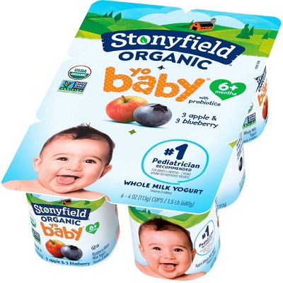 Stonyfield Organic YoBaby Apple &#38; Blueberry Whole Milk Baby Probiotic Yogurt - 6ct/4oz Cups_1