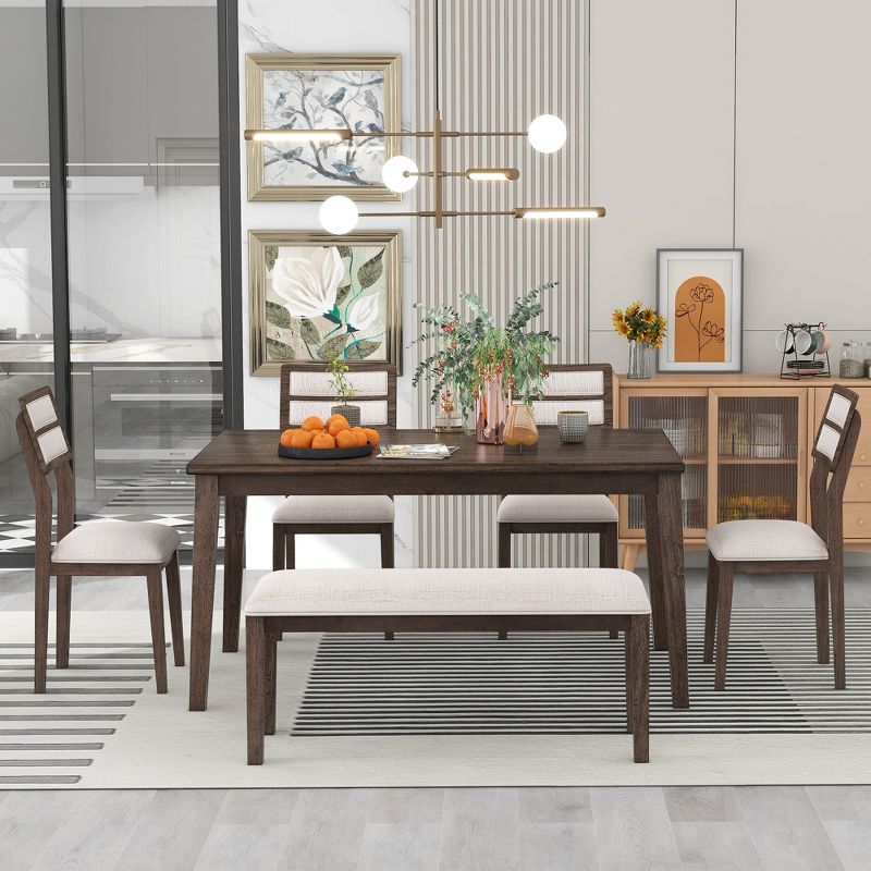 6 PCS Classic Dining Table Set with 4 Upholstered Chairs & Bench-ModernLuxe, 2 of 14