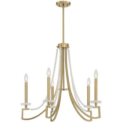 Helen Warm Brass 5-Light Chandelier with Frosted Beads