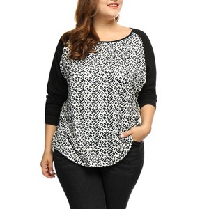 Agnes Orinda Women's Plus Size Floral Animal Print Stripe Raglan Long Sleeve Blouses - 1 of 4