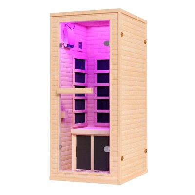 AMERLIFE 930W/120V Canadian Hemlock Wood 1 Person infrared saunas for home with 7 Color Therapy Lamp