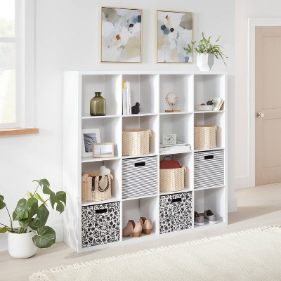 Triple Opening Sliding Bin Cube Storage Organizer Bookshelf in White-  Brightroom