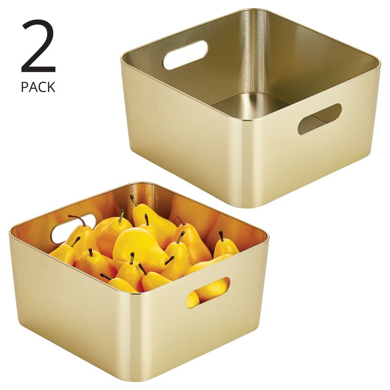 mDesign Medium Metal Kitchen Storage Container Bin Basket with Handles, 2 of 9