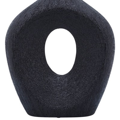 Black Ceramic Beaded Oval Vase with Cut-Out Design