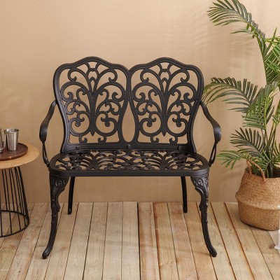 Patio Benches With Floral Rose, Patio Furniture Modern With Rust-Resistant And Waterproof Finish, Garden Benches For Outdoor-Cuddlewood