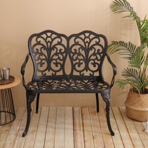 Patio Benches With Floral Rose, Patio Furniture Modern With Rust-Resistant And Waterproof Finish, Garden Benches For Outdoor-Cuddlewood - 1 of 4