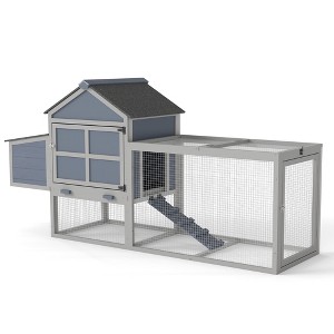 Sandinrayli Large 80-Inch Chicken Coop with Run, Spacious Living Space for Hens, Weatherproof Wooden Outdoor Hutch, Easy to Clean Gray - 1 of 4