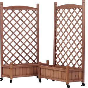 SEVOBAL Planters 2 Pack Raised Garden Bed with Trellis Racks, Outdoor Wooden Planter Box for Vegetables, Flowers, Easy Assembly, Brown, 25"*11"*42.3" - 1 of 4