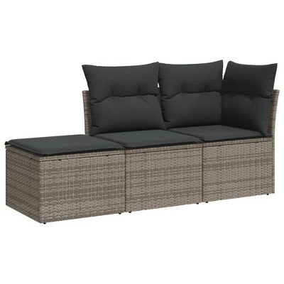 vidaXL Patio Sofa Set with Cushions Outdoor Furniture 3 Piece Poly Rattan - Gray