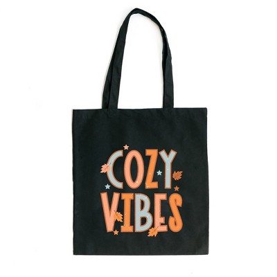 City Creek Prints Cozy Vibes Distressed Canvas Tote Bag - 15x16 -Black