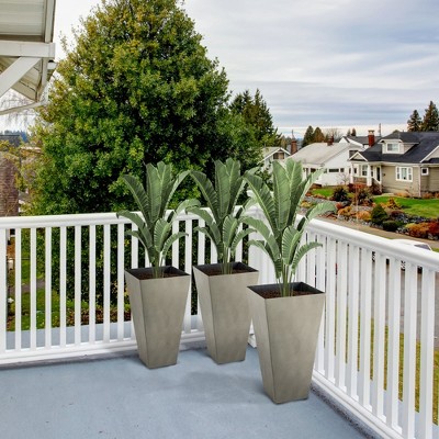 Outsunny 28" Tall Gray Plastic Planters with Drainage Hole, Set of 3