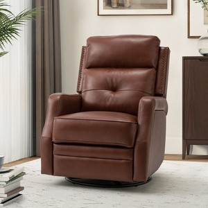 Basilio 28.74 W Tufted Genuine Leather Swivel Rocker Recliner with Nailhead Trims| ART OF LIVING DESIGNS - 1 of 4