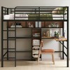 Full Size Metal Loft Bed with L-Shaped Desk, Shelves, and Storage Cabinet, Industrial Frame with Guardrails - 3 of 4