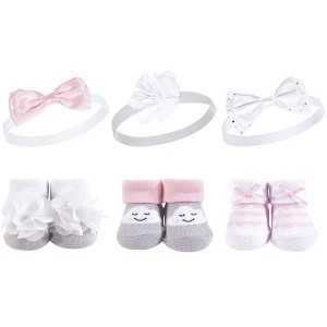 Hudson Baby Infant Girl Headband and Socks Giftset 6pc, Gray Cloud, One Size - 1 of 2