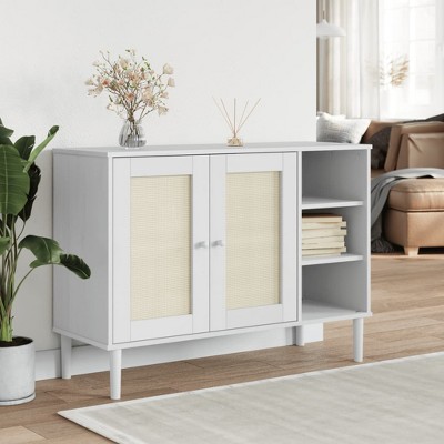 vidaXL Sideboard SENJA Rattan Look White 44.1 in.x15.7 in.x31.5 in. Solid Wood Pine