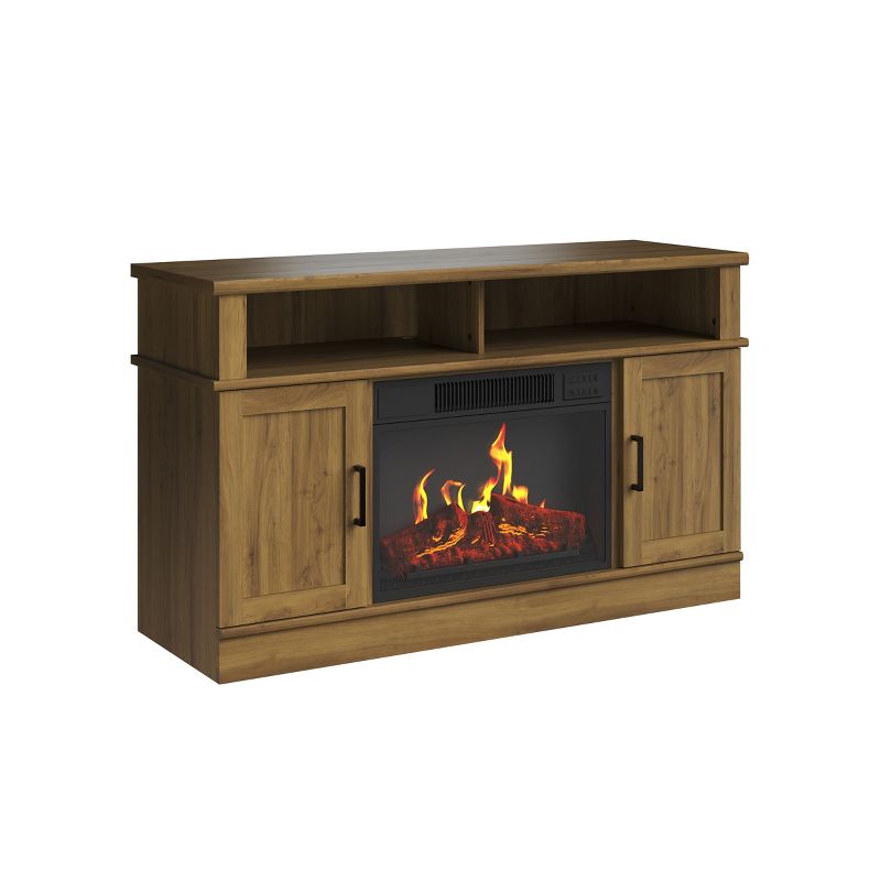 TV Stand with Electric Fireplace - Media Console with Storage Cabinet, Remote Control, Adjustable Heat, and LED Flames by Northwest (Brown), 1 of 13