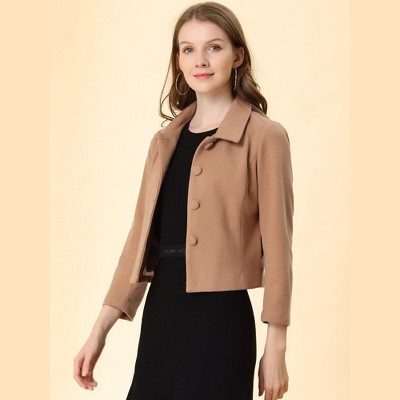 INSPIRE CHIC Women's Elegant Short Coat Point Collar Single Breasted Slant Pocket Peacoats Small Light Brown — фото 2