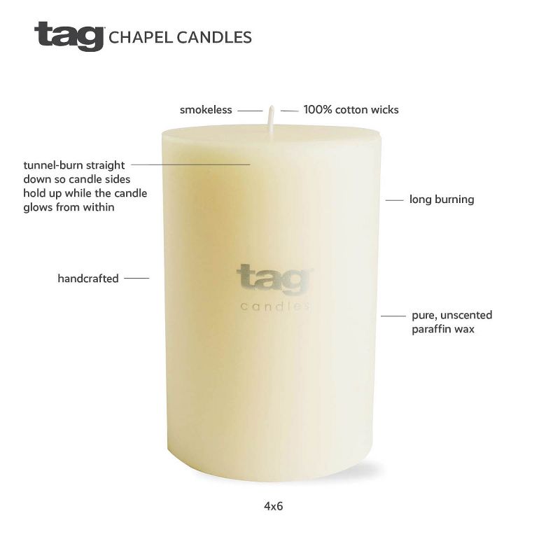 tagltd Chapel Mini Pillar 2x2 White Candles Set Of 4 Unscented Paraffin Wax Drip-Free Long Burning 12 Hours For Home Decor Wedding Parties, 3 of 5