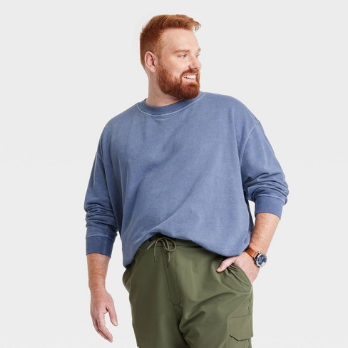 Men's Big & Tall French Terry Crewneck Pullover Sweatshirt - Goodfellow &  Co™ Blue Denim Xxlt : Target