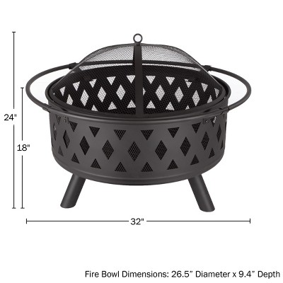 Nature Spring 32" Steel Fire Pit With Outer Ring – Black