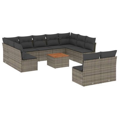 vidaXL Patio Sofa Set with Cushions Outdoor Furniture 12 Piece Poly Rattan - Gray