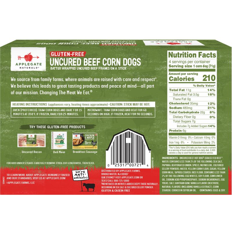 Applegate Gluten Free Frozen Uncured Beef Corn Dogs - 10oz, 3 of 6