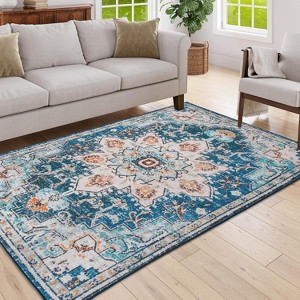 5'x7' Vintage Bohemia Persian Area Rug ¨C Non-Slip, Washable Rug with Blue/Beige Floral Design for Living Room, Bedroom, Kitchen - Nertpow - 1 of 4