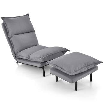 Tangkula Modern Armless Accent Chair w/ Ottoman Faux Linen Fabric Lazy Sofa Leisure Chair