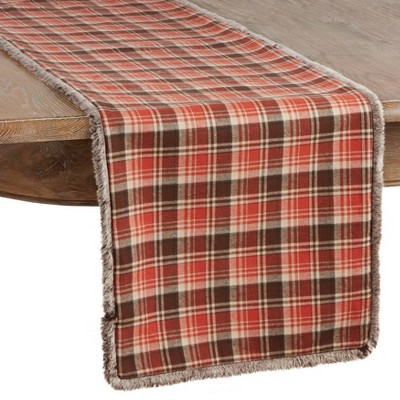 16" X 72" Plaid Faux Fur Trim Runner Rust - SARO Lifestyle