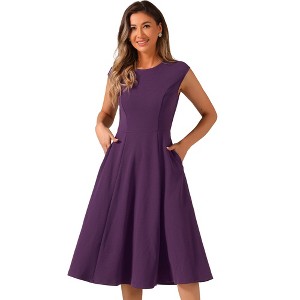 INSPIRE CHIC Women's Sleeveless Elegant Cinched Waist Work Office A Line Dress - 1 of 4