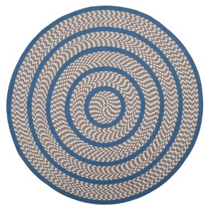 Ivory/Blue Solid Woven Round Area Rug 6