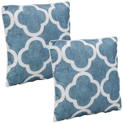 Sunnydaze Indoor/Outdoor Square Accent Decorative Throw Pillows for the Patio or Living Room Furniture - 16" - Blue and White Quatrefoil - 2pk