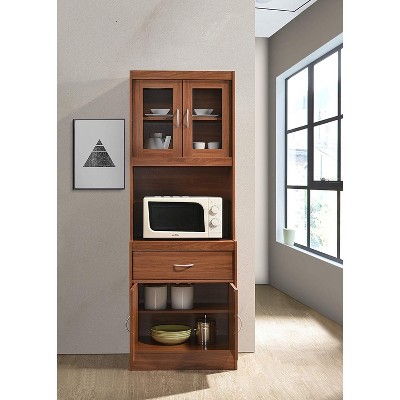 Cherry Tall Kitchen Cabinet with Glass Doors and Drawer