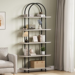 71" Arched Bookshelf 5 Tier Bookcase Open Bookshelf Plant Stand with Metal Frame Freestanding Display Rack Tall Shelving - 1 of 4