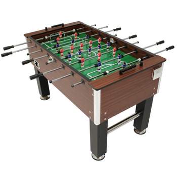 Sunnydaze Indoor Classic Faux Wood Foosball Soccer Game Table with Manual Scorers and Folding Drink Holders - 5'