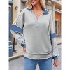 Imily Bela Womens Color Block  Oversized Polo Shirt V Neck Long Sleeve Casual Pullover Top - 2 of 4