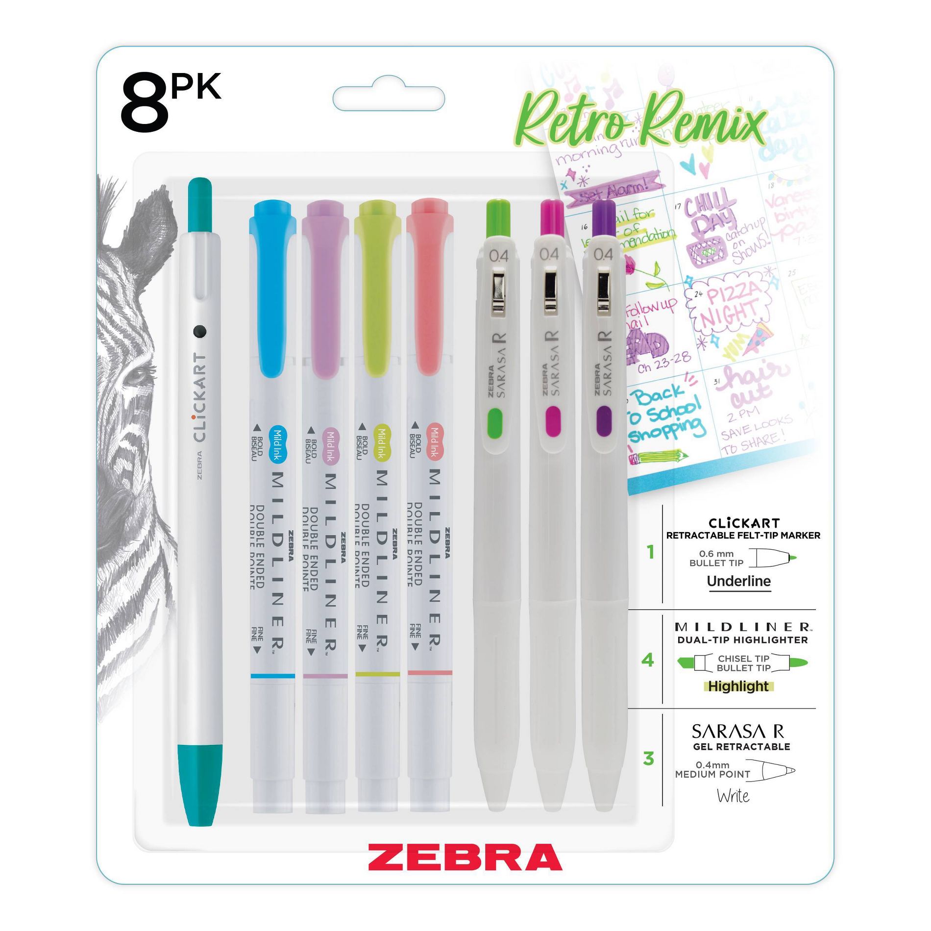 Zebra 8ct Retro Remix Set