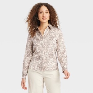 Women's Long Sleeve Satin Button-Down Shirt - A New Day™ - 1 of 3