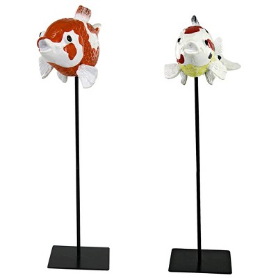 Hand-Painted Resin Japanese Koi Fish Sculpture Set