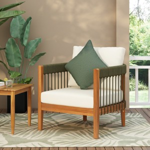 Acacia Wood Outdoor Club Chair with Handwoven Rope & Waterproof Cushion, 28"W Patio Lounge-3irtyhousy - 1 of 4