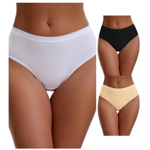 INSPIRE CHIC Women's Cotton High Waist Bright Trim Briefs Elastic Waistband Breathable Underwear 3 Packs - 1 of 4