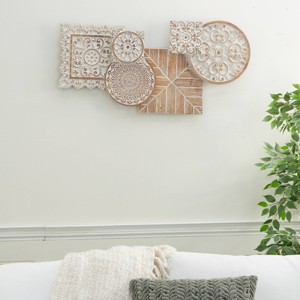 Farmhouse Wood Floral Intricately Carved Wall Decor White - Olivia & May: Vertical Botanical Art, Indoor Use - 1 of 4