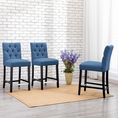 WestinTrends Hayes 24" Linen Fabric Tufted Counter Stool (Set of 3)